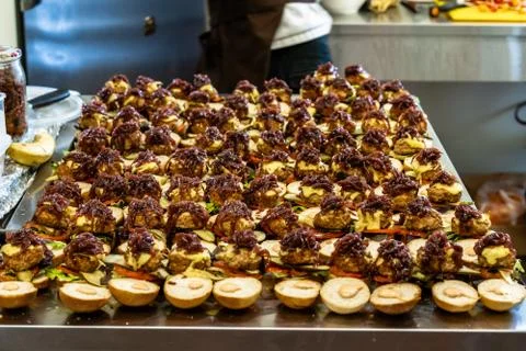 Closeup View of Sliced Bread Spread on the Table with Ingredients on them Foto stock