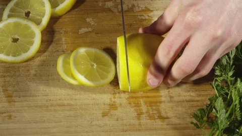 Closeup view of sliced lemons Stock Footage 80132243