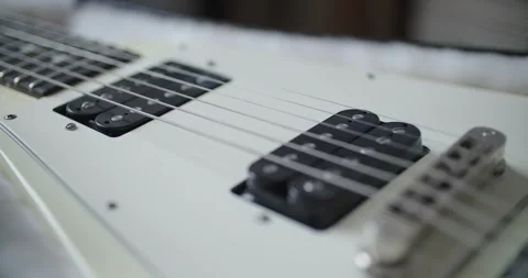 CloseUp View of Stylish and Unique Electric Guitar 스톡 동영상 302478980