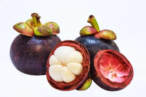 Closeup view of Tropical Fruit Mangosteens isolated on the white background, Stock Photos