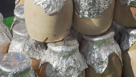 Closeup view of Turkish clay pots. Testi Kebap (Pottery Kebab) Stock Footage 168826411