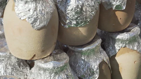 Closeup view of Turkish clay pots. Testi Kebap (Pottery Kebab) Stock Footage 194472447