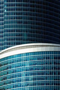 Closeup view of two modern office buildings Stock Photos