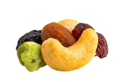 Closeup view of various salted nut and bean snack. Stock Photos