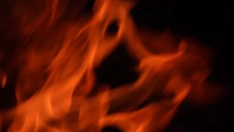 Closeup view video of burning red fire on black background Stock Footage 146587390