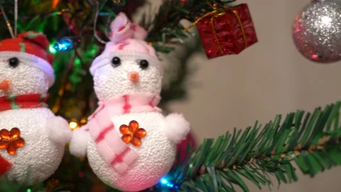 Closeup view video of details of Christmas tree decorations. Stock Footage 148858905