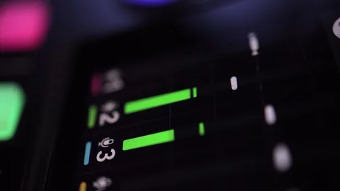 Closeup view of VU meter on multitrack audio production mixing console Video stock 318211948