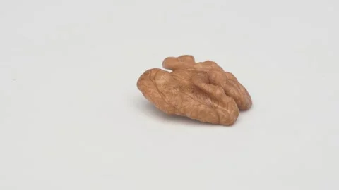 A closeup view of a walnut beautifully displayed against a smooth, white Stockbeeldmateriaal 288354276