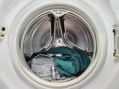 Closeup view of washing machine drum. Stock Photos
