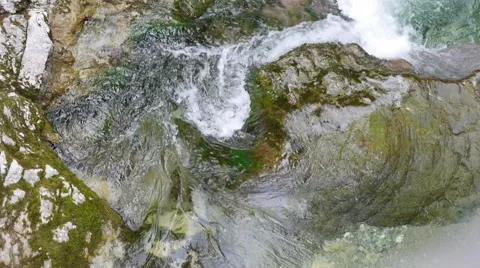 Closeup view to the water stream of mountain river in Austrian alps Stock-Footage 61442333