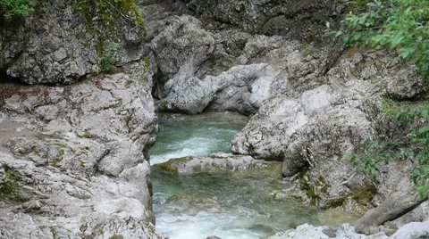 Closeup view to the water stream of mountain river Stock Footage 61533377