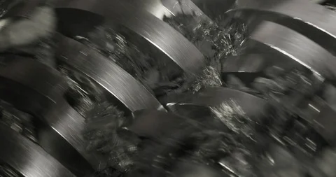 Closeup view of working shredder mashine shreddering rubber car tires on plant. Stock Footage 129902872