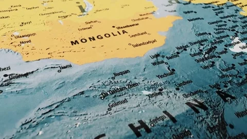 Closeup view of a world map focusing on china, nepal, and surrounding regions Stock-Footage 340581154