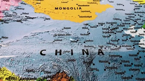 Closeup view of a world map focusing on china and surrounding regions Stock-Footage 341915005