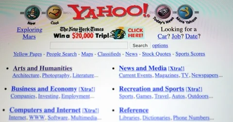 Closeup View of Yahoo Website in 1997  	 Stock Footage 107447535