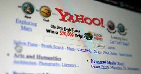 Closeup View of Yahoo Website in 1997  	 Stock Footage