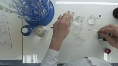 Closeup view of a young scientist preparing an unique, medical liquid. Stock Footage 132972251