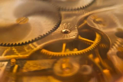 Closeup for a vintage  mechanical clockwork Stock Photos