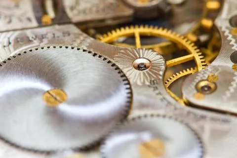 Closeup for a vintage  mechanical clockwork Stock-Fotos