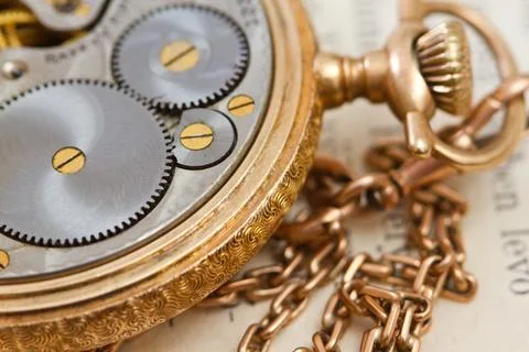 Closeup for a vintage  mechanical clockwork Stock Photos
