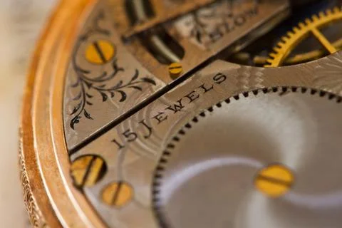 Closeup for a vintage  mechanical clockwork Stock Photos
