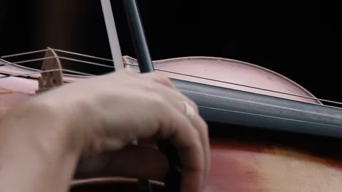Closeup Violinist Playing Violin Strings - Slow Motion Stock Footage 91737070