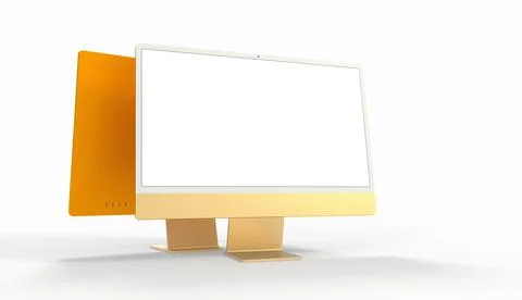 A closeup wallpaper computer display mock up with blank white screen, stylish Stock Illustration