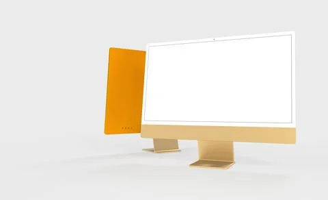 A closeup wallpaper computer display mock up with blank white screen, stylish Stock Illustration