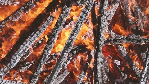 Closeup of a warm campfire on a windy winter day Stock Footage 79178562