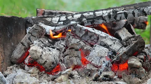 Closeup of a warm fire burning in a campfire Stock Footage 27825656