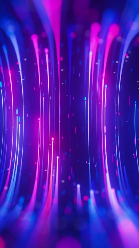 Closeup of warped neon line flow carrying big data at light speed. Digital data Stock Footage 347318197