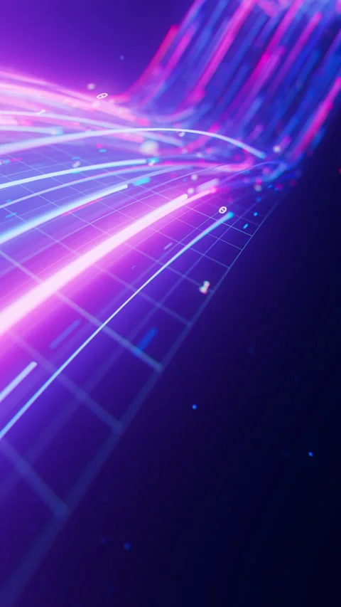 Closeup of warped neon line flow carrying big data at light speed. Digital data Stock Footage 348282920
