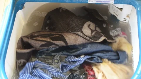 Closeup Of washing machine drum during wash Stock-Footage 73823357