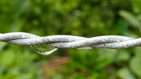 Closeup of water drops from wire after rain. Stock-Footage 74937825