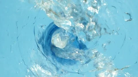Closeup water falling down from bottle with drops splashing, super slow motion Stock Footage 153573091