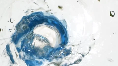 Closeup water falling down from bottle with drops splashing, slow motion video Stock Footage 153658160