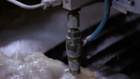 Closeup of Water jet machine working, modern technology cutting w/ liquid Stock Footage 136538150
