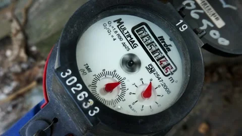 Closeup of  Water meter with selective focus Stock Footage 156285436