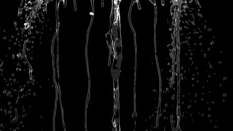Closeup waterfall rain splash pouring from top isolated on black background. Stock Footage 336760444