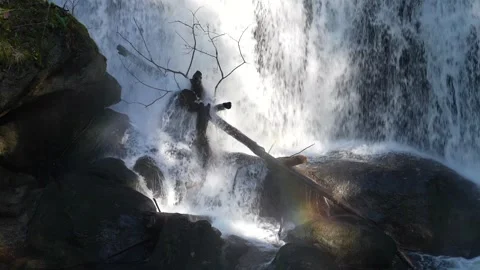 Closeup Waterfall with Rainbow, Washington, Pacific Northwest Stock Footage 341366507