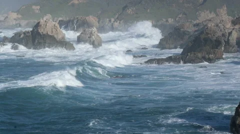 Closeup of Waves Crashing Along Big Sur Coast Stock Footage