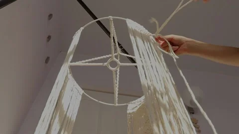 Closeup weaving of macrame threads , women's hands Stock Footage 165463957