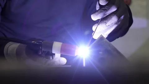 Closeup welder tig welding Stock Footage 256087480