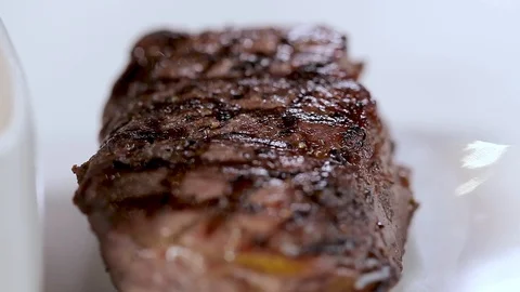 Closeup of Well-Done Steak Stock Footage 90939048
