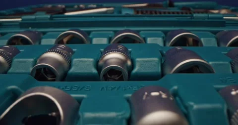 Closeup of a WellOrganized Tool Set Featuring Various Accessories and Different Stock Footage 297952413