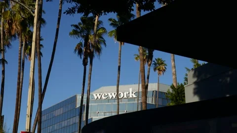 Closeup of WeWork logo on a building in Los Angeles. Stock-Footage 149016129