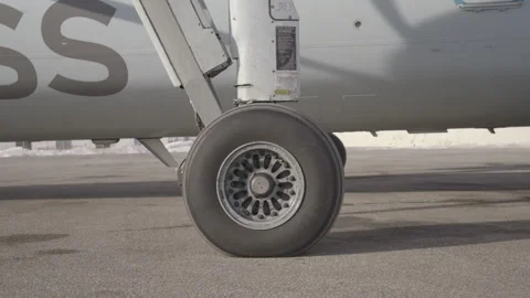 Closeup of a Wheel on a Plane 스톡 동영상 148691802