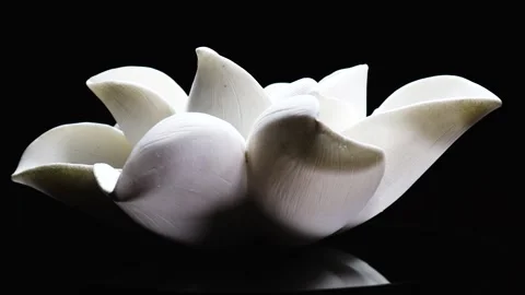 Closeup of white ceramic flower rotating on an automatic display stand Stock Footage 263043377