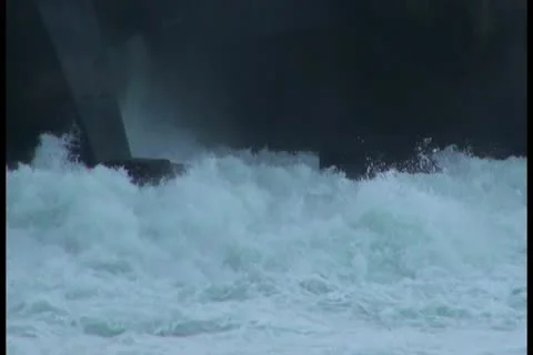 Closeup white foamy water created by waterfall Stock Footage
