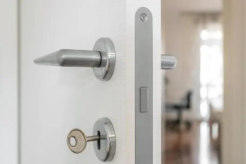 Closeup white open door Stock Photos